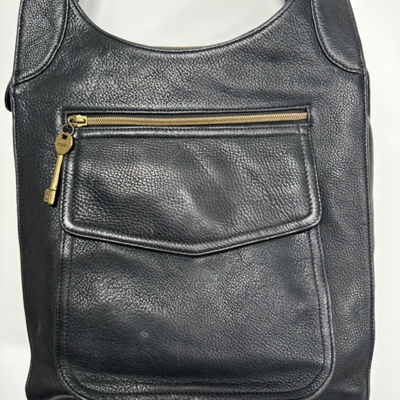 Fossil Leather Tote Purse Shoulder Bag Black Double Handle Large - Picture 5 of 16